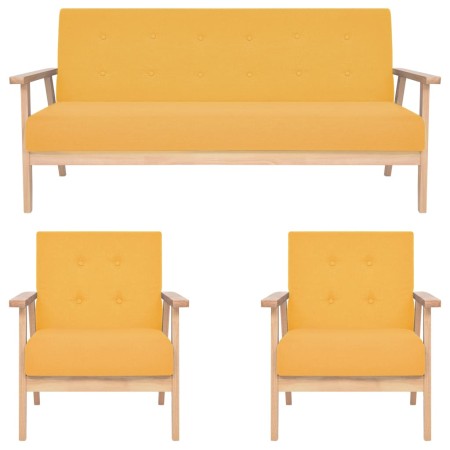 vidaXL 3-tlg. Sofagarnitur Stoff Gelb