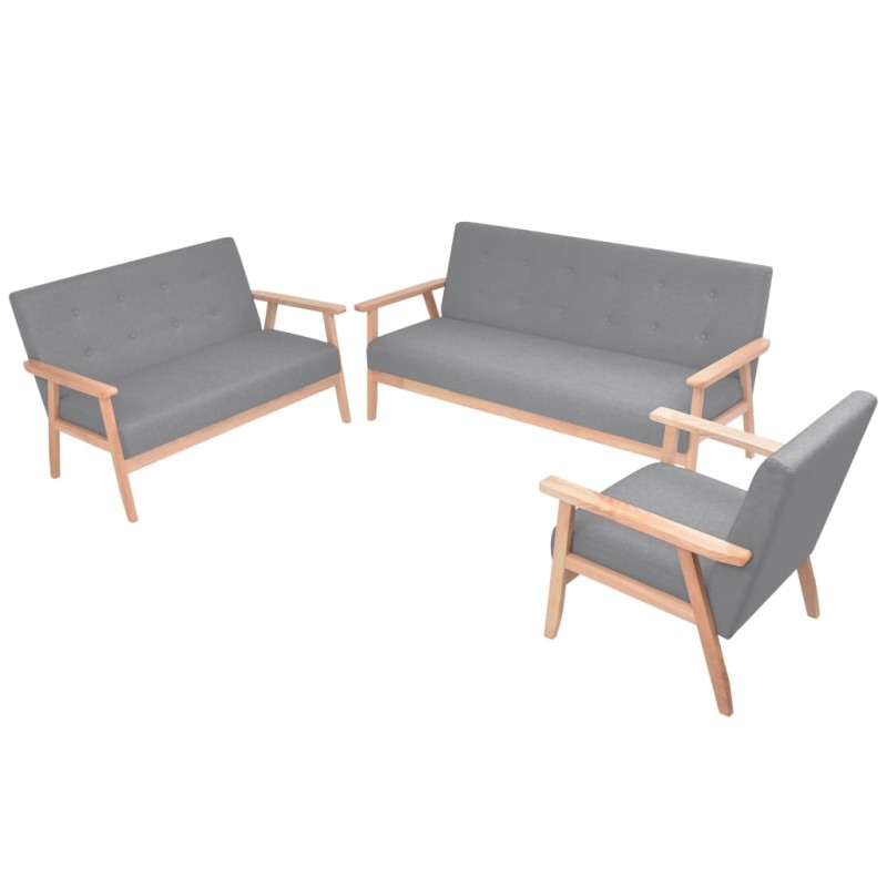 vidaXL Sofa-Set 3-tlg. Stoff Hellgrau vidaXL Sofa-Set 3-tlg. Stoff Hellgrau