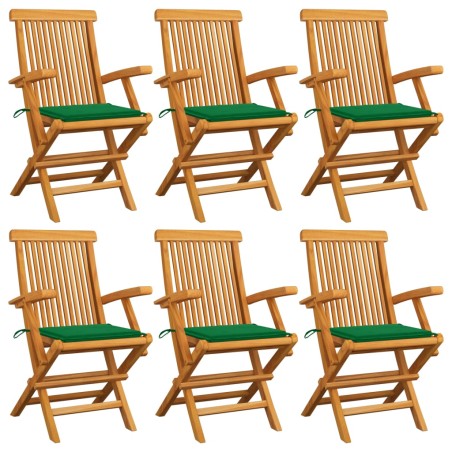 vidaXL Gartenstühle mit Grünen Kissen 6 Stk. Massivholz Teak