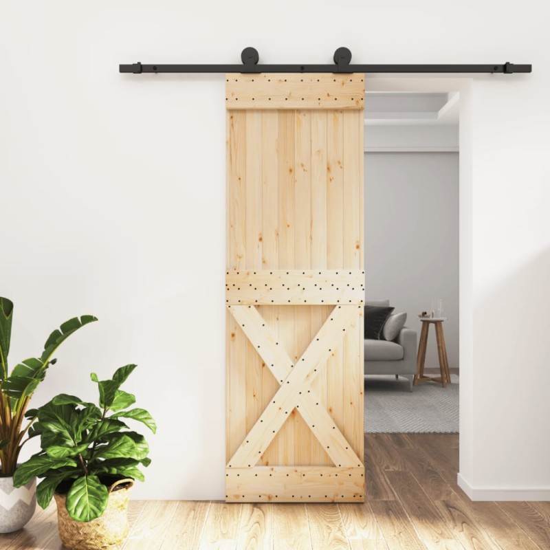 vidaXL Schiebetür mit Beschlag 70x210 cm Massivholz Kiefer vidaXL Schiebetür mit Beschlag 70x210 cm Massivholz Kiefer