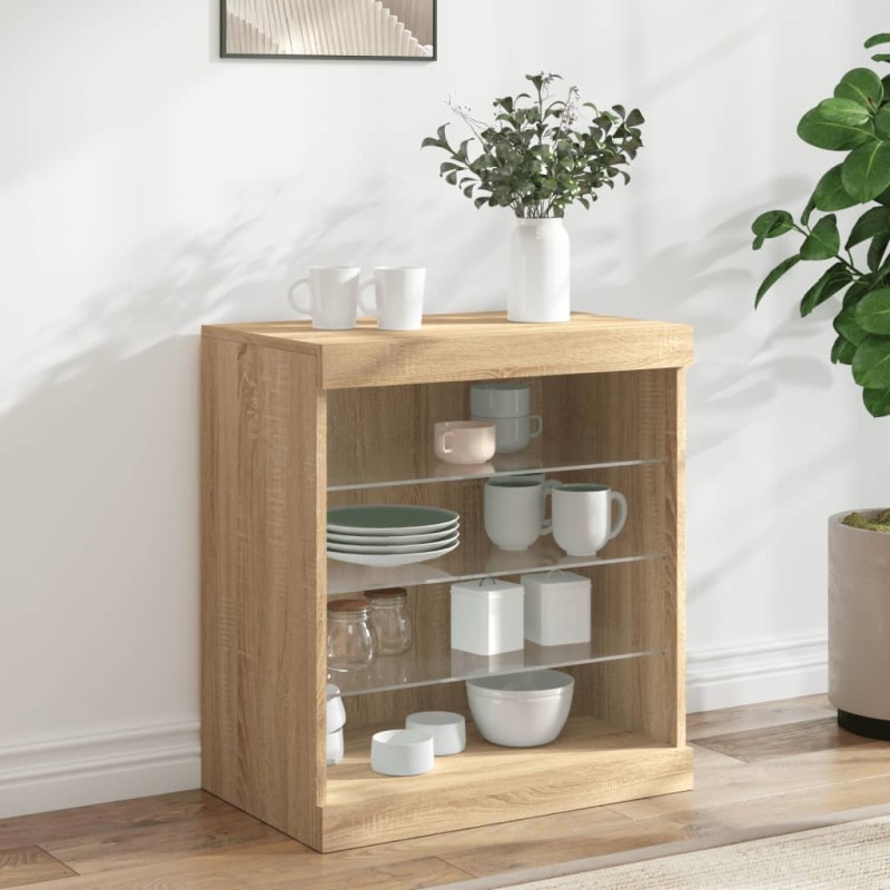 vidaXL Sideboard mit LED-Leuchten Sonoma-Eiche 60,5x37x67 cm vidaXL Sideboard mit LED-Leuchten Sonoma-Eiche 60,5x37x67 cm