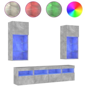 vidaXL 5-tlg. Wohnwand mit LED-Beleuchtung Betongrau Holzwerkstoff