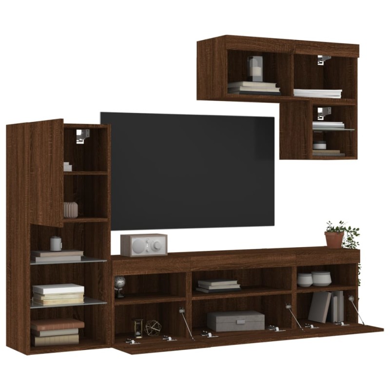 vidaXL 6-tlg. Wohnwand mit LED-Beleuchtung Braun Eichen-Optik vidaXL 6-tlg. Wohnwand mit LED-Beleuchtung Braun Eichen-Optik