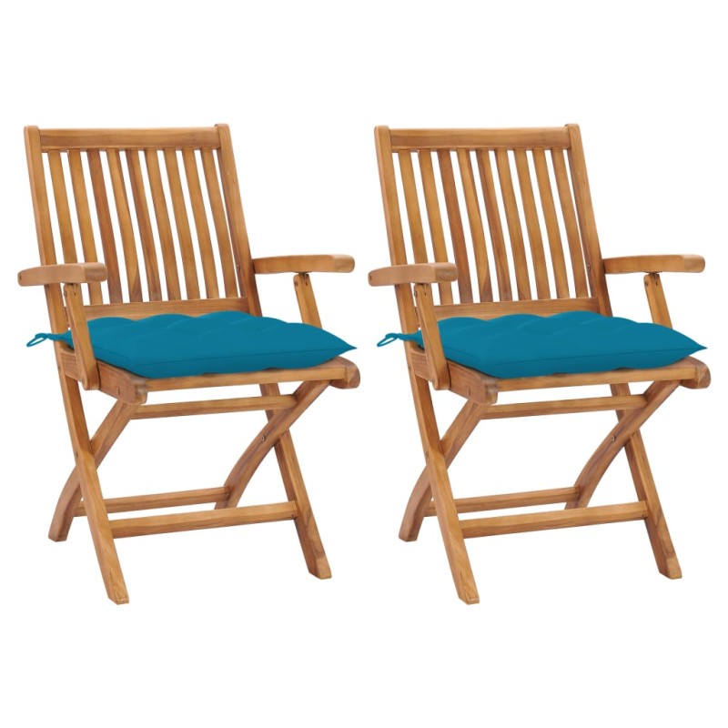 Gartenstühle 2 Stk. mit Hellblauen Kissen Massivholz Teak Gartenstühle 2 Stk. mit Hellblauen Kissen Massivholz Teak