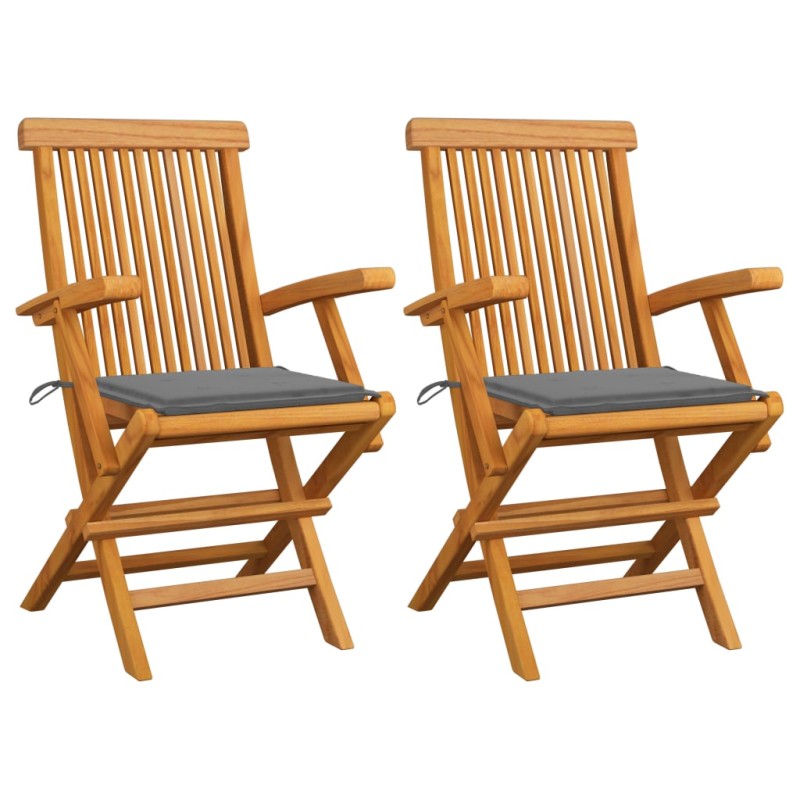 vidaXL Gartenstühle mit Grauen Kissen 2 Stk. Massivholz Teak vidaXL Gartenstühle mit Grauen Kissen 2 Stk. Massivholz Teak