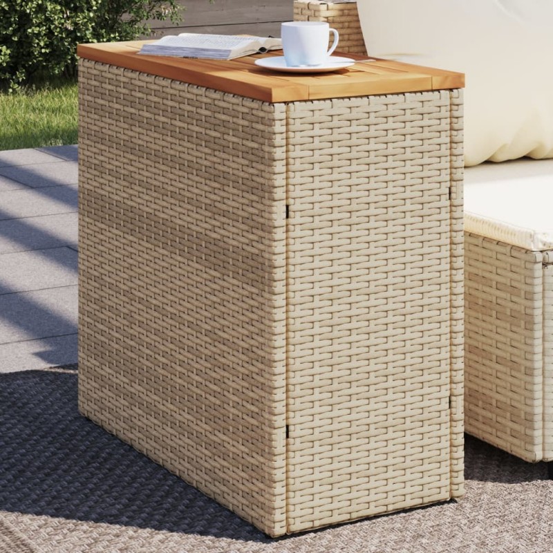 vidaXL Garten-Beistelltisch Holzplatte Beige 58x27,5x55 cm Poly Rattan vidaXL Garten-Beistelltisch Holzplatte Beige 58x27,5x55 cm Poly Rattan