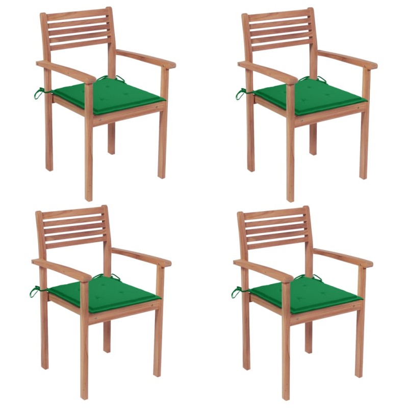 vidaXL Gartenstühle 4 Stk. mit Grünen Kissen Massivholz Teak vidaXL Gartenstühle 4 Stk. mit Grünen Kissen Massivholz Teak