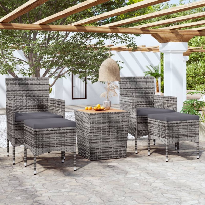 vidaXL 5-tlg. Garten-Bistro-Set Poly Rattan & Massivholz Akazie Grau vidaXL 5-tlg. Garten-Bistro-Set Poly Rattan & Massivholz Akazie Grau