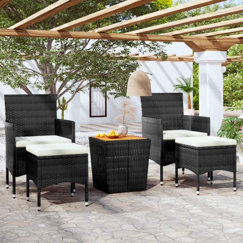 vidaXL 5-tlg. Garten-Bistro-Set Poly Rattan Massivholz Akazie Schwarz vidaXL 5-tlg. Garten-Bistro-Set Poly Rattan Massivholz Akazie Schwarz