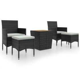 vidaXL 5-tlg. Garten-Bistro-Set Poly Rattan Massivholz Akazie Schwarz