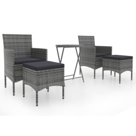 vidaXL 5-tlg. Garten-Bistro-Set Poly Rattan und Hartglas Grau 