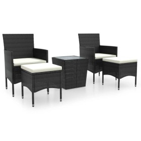 vidaXL 5-tlg. Garten-Bistro-Set Poly Rattan und Hartglas Schwarz 