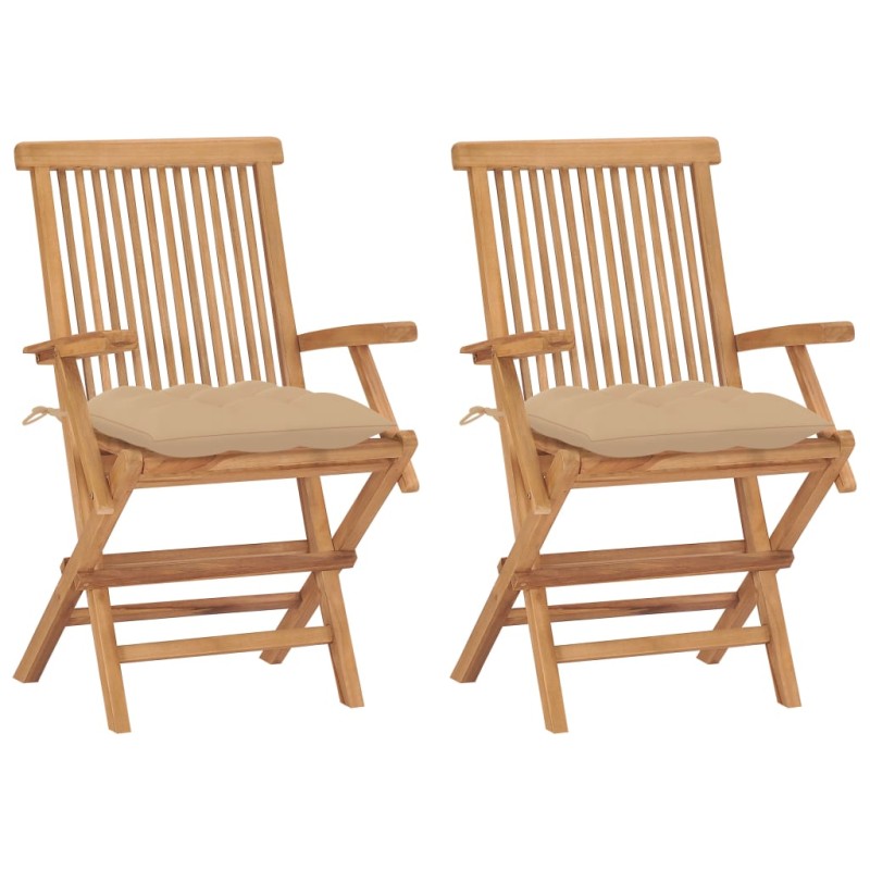 Gartenstühle mit Beigen Kissen 2 Stk. Massivholz Teak Gartenstühle mit Beigen Kissen 2 Stk. Massivholz Teak