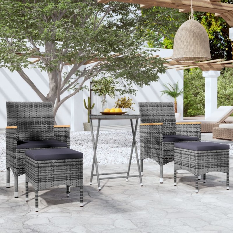 vidaXL 5-tlg. Garten-Bistro-Set Poly Rattan und Hartglas Grau vidaXL 5-tlg. Garten-Bistro-Set Poly Rattan und Hartglas Grau