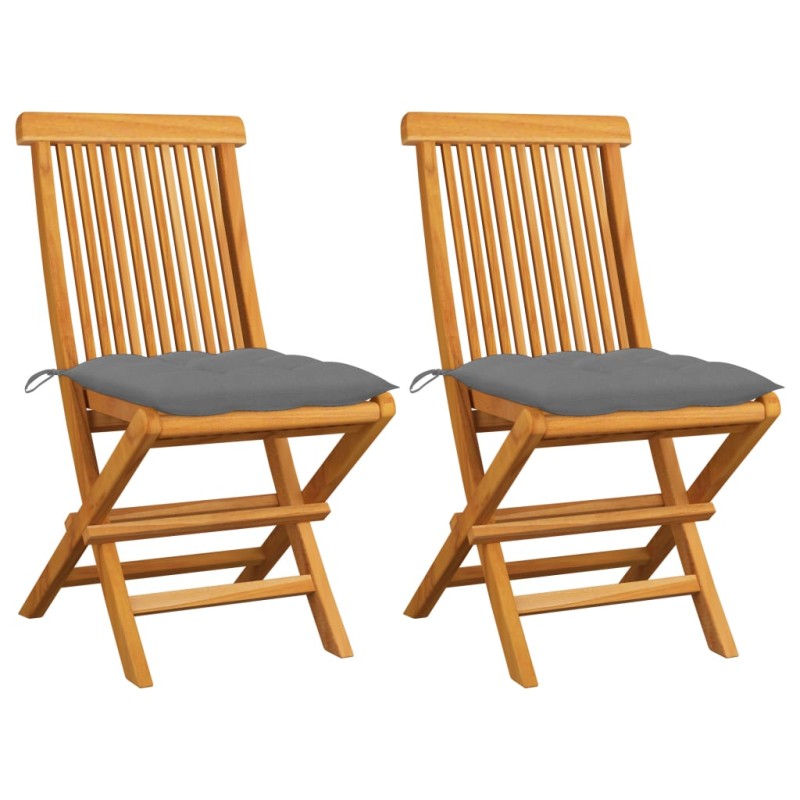 vidaXL Gartenstühle mit Grauen Kissen 2 Stk. Massivholz Teak vidaXL Gartenstühle mit Grauen Kissen 2 Stk. Massivholz Teak