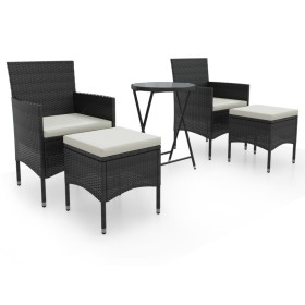 vidaXL 5-tlg. Garten-Bistro-Set Poly Rattan und Hartglas Schwarz 