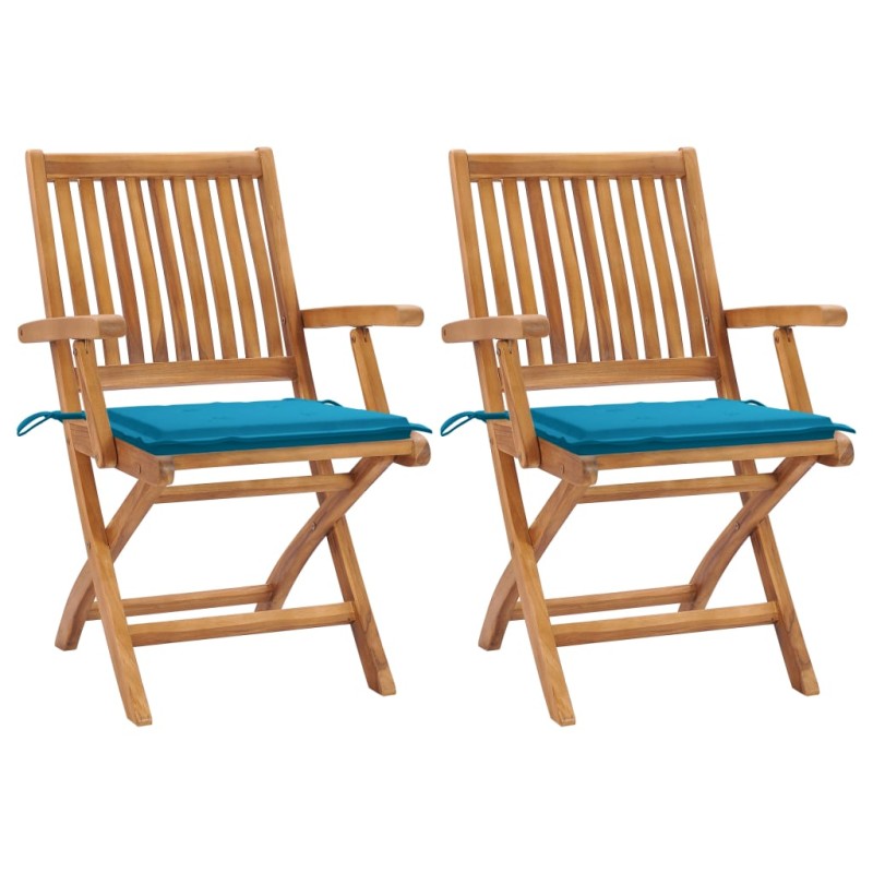 Gartenstühle 2 Stk. mit Blauen Kissen Teak Massivholz Gartenstühle 2 Stk. mit Blauen Kissen Teak Massivholz