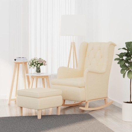 vidaXL Schaukelsessel mit Hocker Creme Stoff