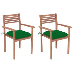 vidaXL Gartenstühle 2 Stk. mit Grünen Kissen Massivholz Teak