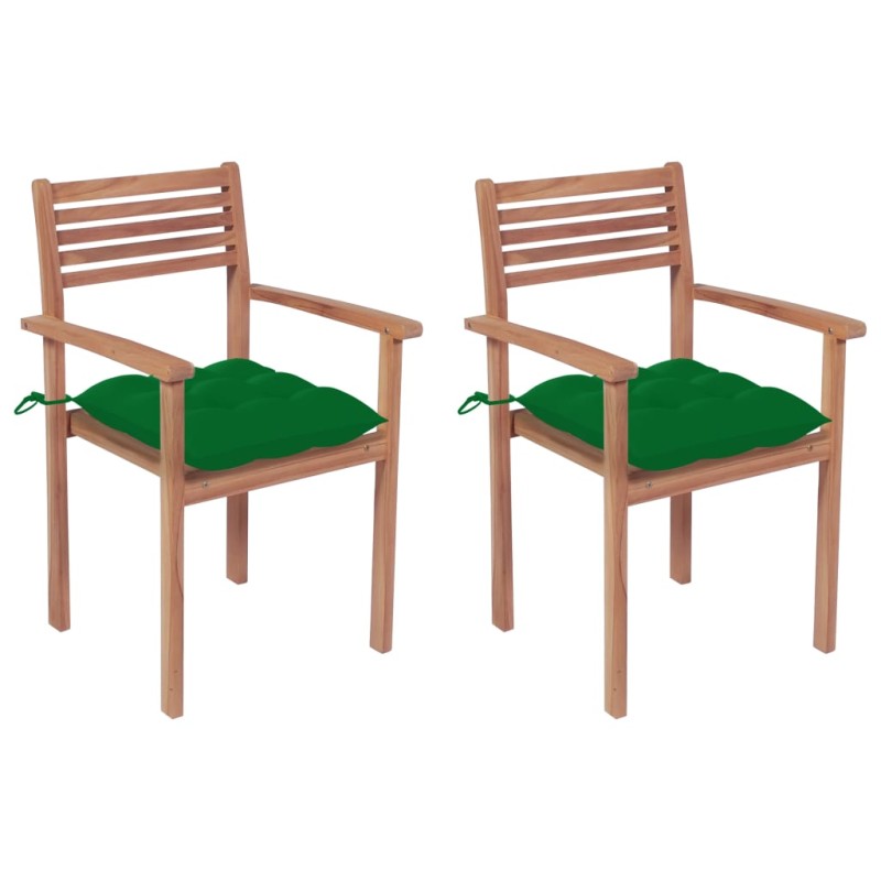 vidaXL Gartenstühle 2 Stk. mit Grünen Kissen Massivholz Teak vidaXL Gartenstühle 2 Stk. mit Grünen Kissen Massivholz Teak