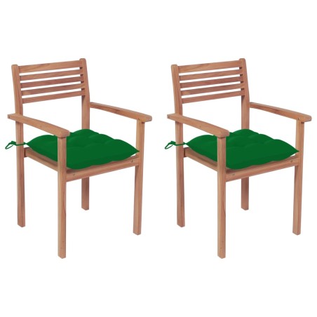 vidaXL Gartenstühle 2 Stk. mit Grünen Kissen Massivholz Teak
