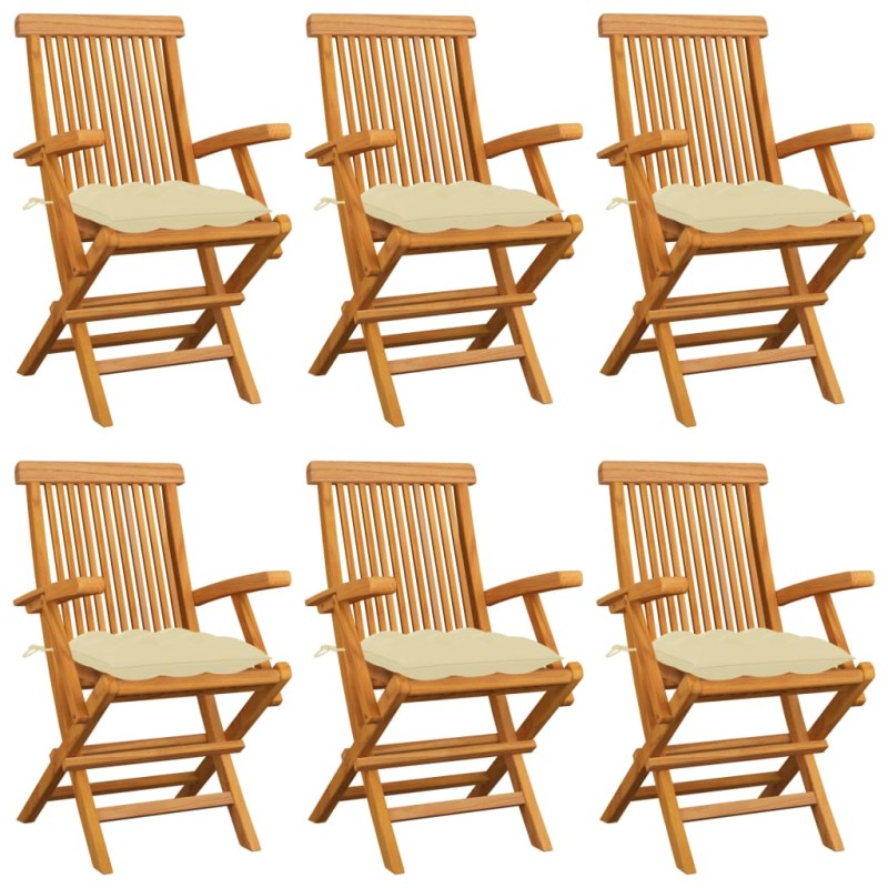 Gartenstühle mit Cremeweißen Kissen 6 Stk. Massivholz Teak Gartenstühle mit Cremeweißen Kissen 6 Stk. Massivholz Teak