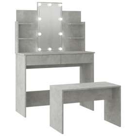 vidaXL Schminktisch-Set mit LED Betongrau Holzwerkstoff