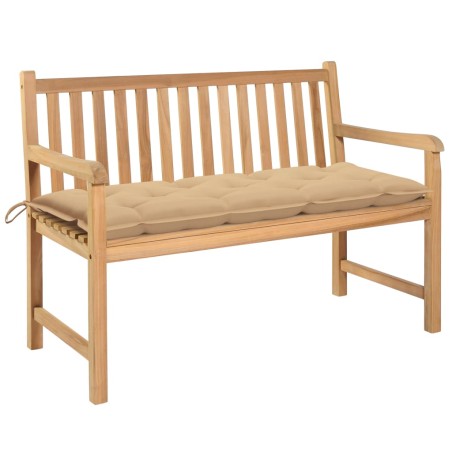 vidaXL Gartenbank mit Beige Auflage 120 cm Massivholz Teak 