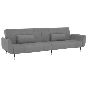 vidaXL Schlafsofa 2-Sitzer mit 2 Kissen Hellgrau Samt