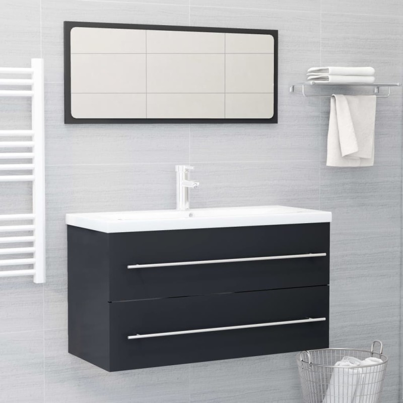 vidaXL 2-tlg. Badmöbel-Set Grau Holzwerkstoff vidaXL 2-tlg. Badmöbel-Set Grau Holzwerkstoff