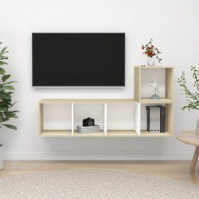vidaXL 2-tlg. TV-Schrank-Set Weiß Sonoma-Eiche Holzwerkstoff