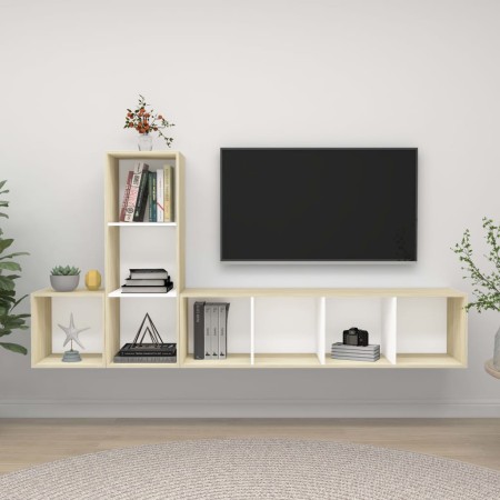 vidaXL 3-tlg. TV-Schrank-Set Weiß Sonoma-Eiche Holzwerkstoff