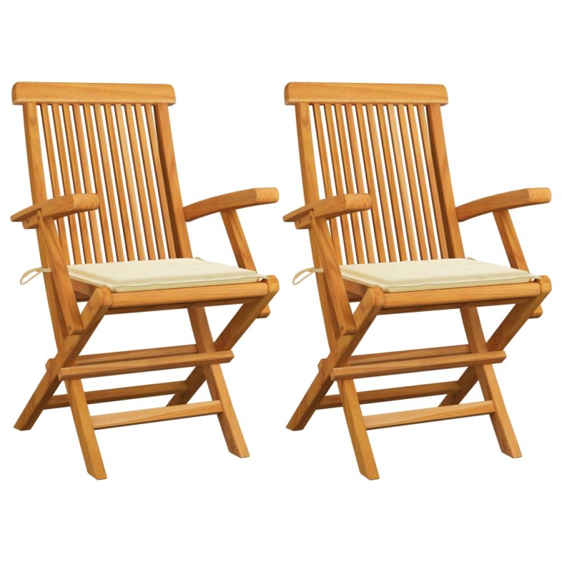 Gartenstühle mit Cremeweißen Kissen 2 Stk. Massivholz Teak Gartenstühle mit Cremeweißen Kissen 2 Stk. Massivholz Teak