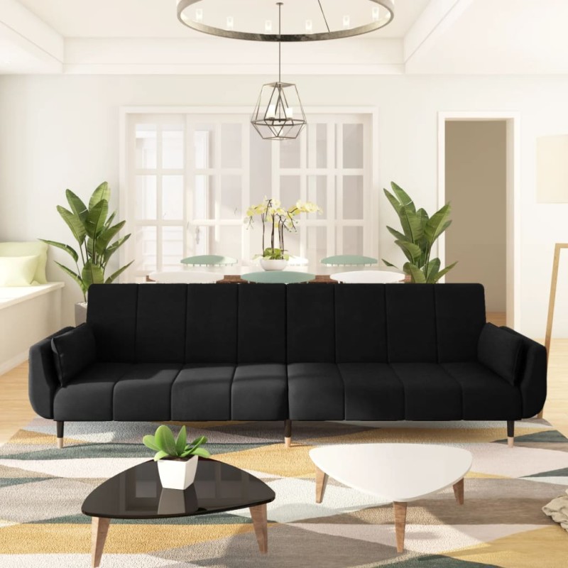 vidaXL Schlafsofa 2-Sitzer mit 2 Kissen Schwarz Samt vidaXL Schlafsofa 2-Sitzer mit 2 Kissen Schwarz Samt