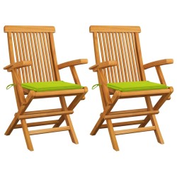 Gartenstühle mit Hellgrünen Kissen 2 Stk. Massivholz Teak