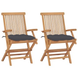 vidaXL Gartenstühle mit Anthrazit Kissen 2 Stk. Massivholz Teak