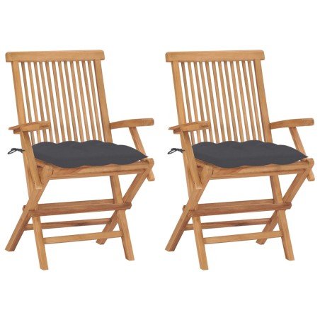 vidaXL Gartenstühle mit Anthrazit Kissen 2 Stk. Massivholz Teak