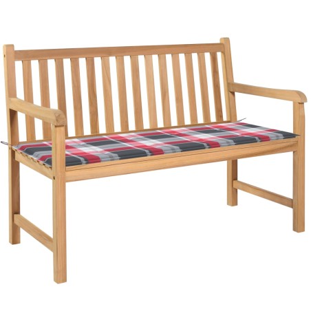 vidaXL Gartenbank Rote Karomuster-Auflage 120 cm Massivholz Teak 