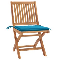 Gartenstühle 2 Stk. mit Blauen Kissen Teak Massivholz