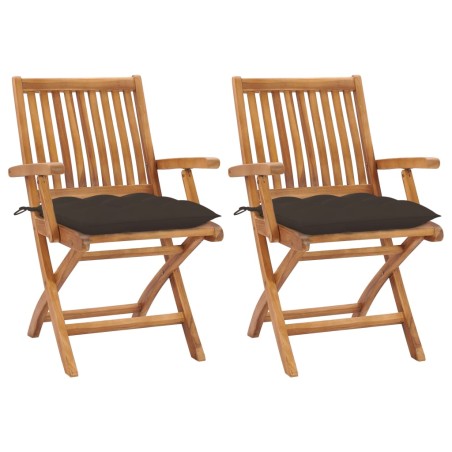 vidaXL Gartenstühle 2 Stk. mit Taupe Kissen Massivholz Teak 