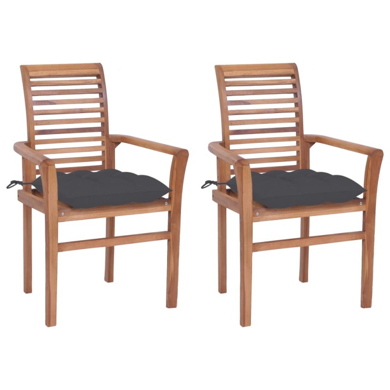 Essstühle 2 Stk. mit Anthrazit Kissen Massivholz Teak Essstühle 2 Stk. mit Anthrazit Kissen Massivholz Teak