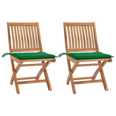 Gartenstühle 2 Stk. mit Grünen Kissen Teak Massivholz