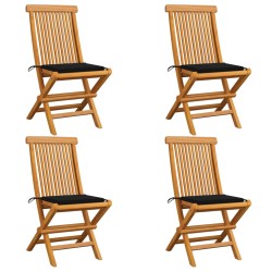 Gartenstühle mit Schwarzen Kissen 4 Stk. Teak Massivholz