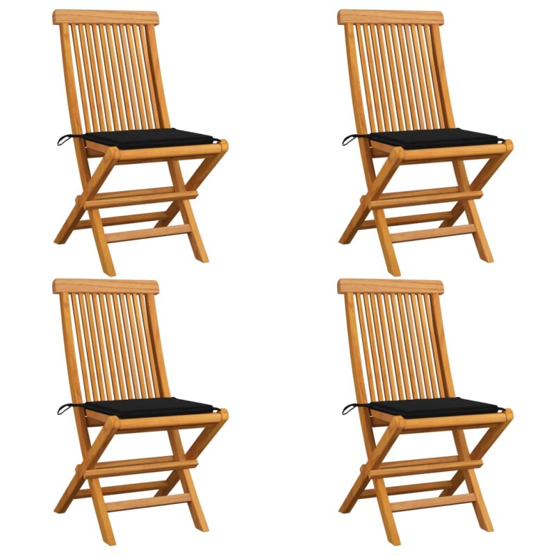 Gartenstühle mit Schwarzen Kissen 4 Stk. Teak Massivholz Gartenstühle mit Schwarzen Kissen 4 Stk. Teak Massivholz