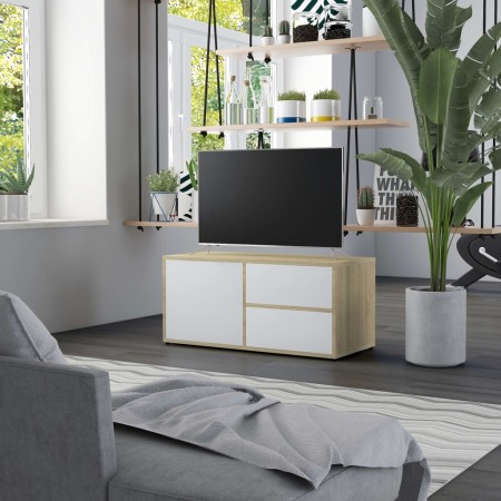 vidaXL TV-Schrank Weiß Sonoma-Eiche 80x34x36 cm Holzwerkstoff