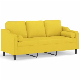 vidaXL 3-Sitzer-Sofa mit Zierkissen Hellgelb 180 cm Stoff
