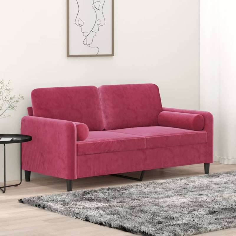 vidaXL 2-Sitzer-Sofa mit Zierkissen Weinrot 140 cm Samt vidaXL 2-Sitzer-Sofa mit Zierkissen Weinrot 140 cm Samt