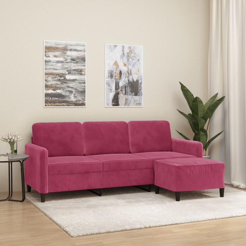 vidaXL 3-Sitzer-Sofa mit Hocker Weinrot 180 cm Samt vidaXL 3-Sitzer-Sofa mit Hocker Weinrot 180 cm Samt