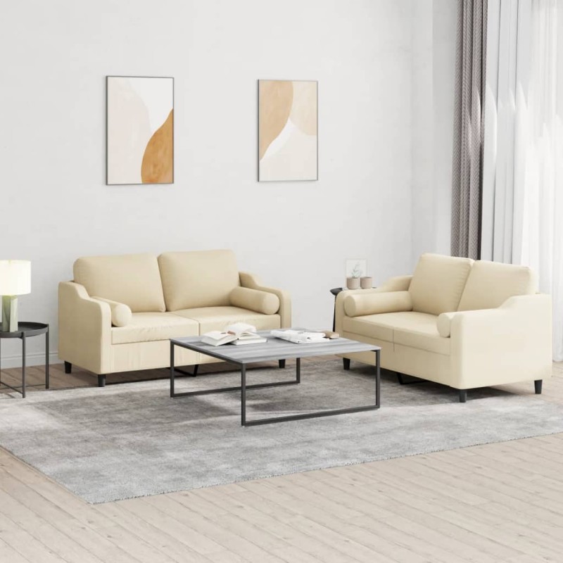 vidaXL 2-tlg. Sofagarnitur mit Kissen Creme Stoff vidaXL 2-tlg. Sofagarnitur mit Kissen Creme Stoff