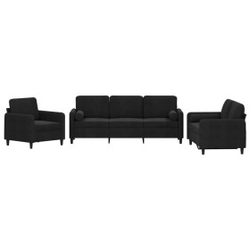 vidaXL 3-tlg. Sofagarnitur mit Kissen Schwarz Samt